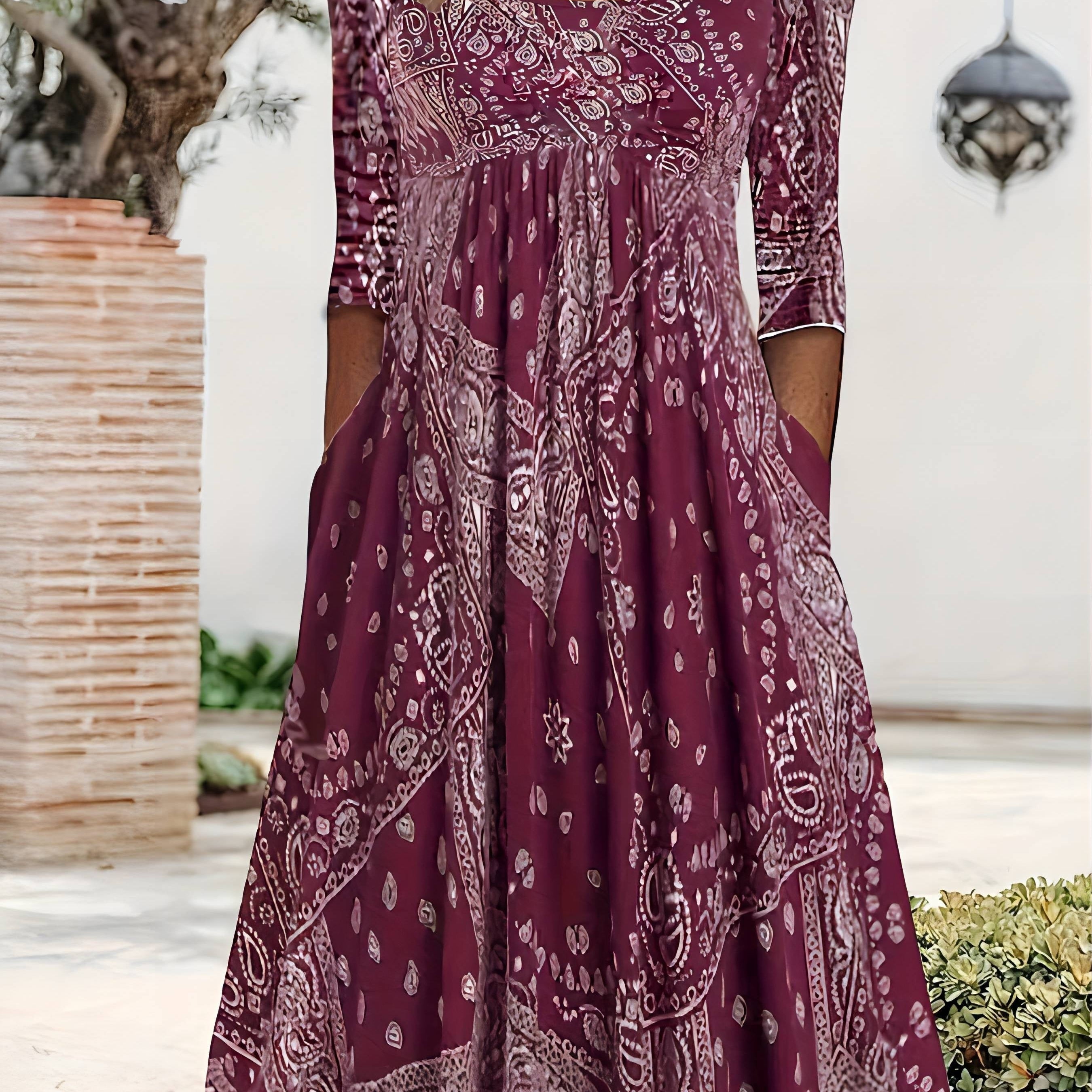 ELOWEN | FREIZEIT-MIDI-KLEID MIT LANGEN ÄRMELN