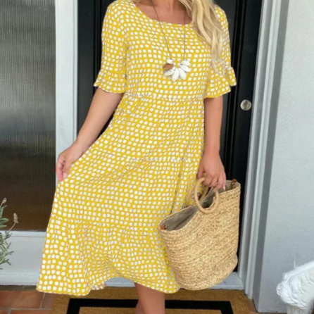 ZORA | MIDI-KLEID MIT KURZEN ÄRMELN IN SANDFARBEN