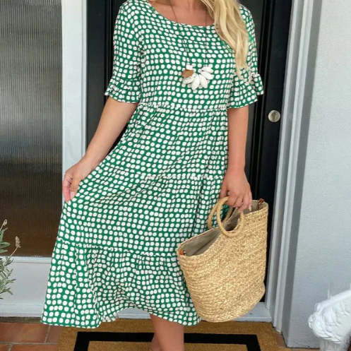 ZORA | MIDI-KLEID MIT KURZEN ÄRMELN IN SANDFARBEN