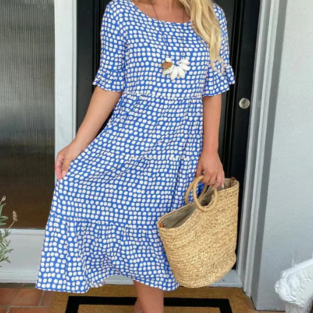 ZORA | MIDI-KLEID MIT KURZEN ÄRMELN IN SANDFARBEN
