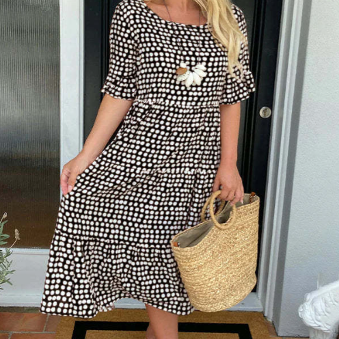 ZORA | MIDI-KLEID MIT KURZEN ÄRMELN IN SANDFARBEN