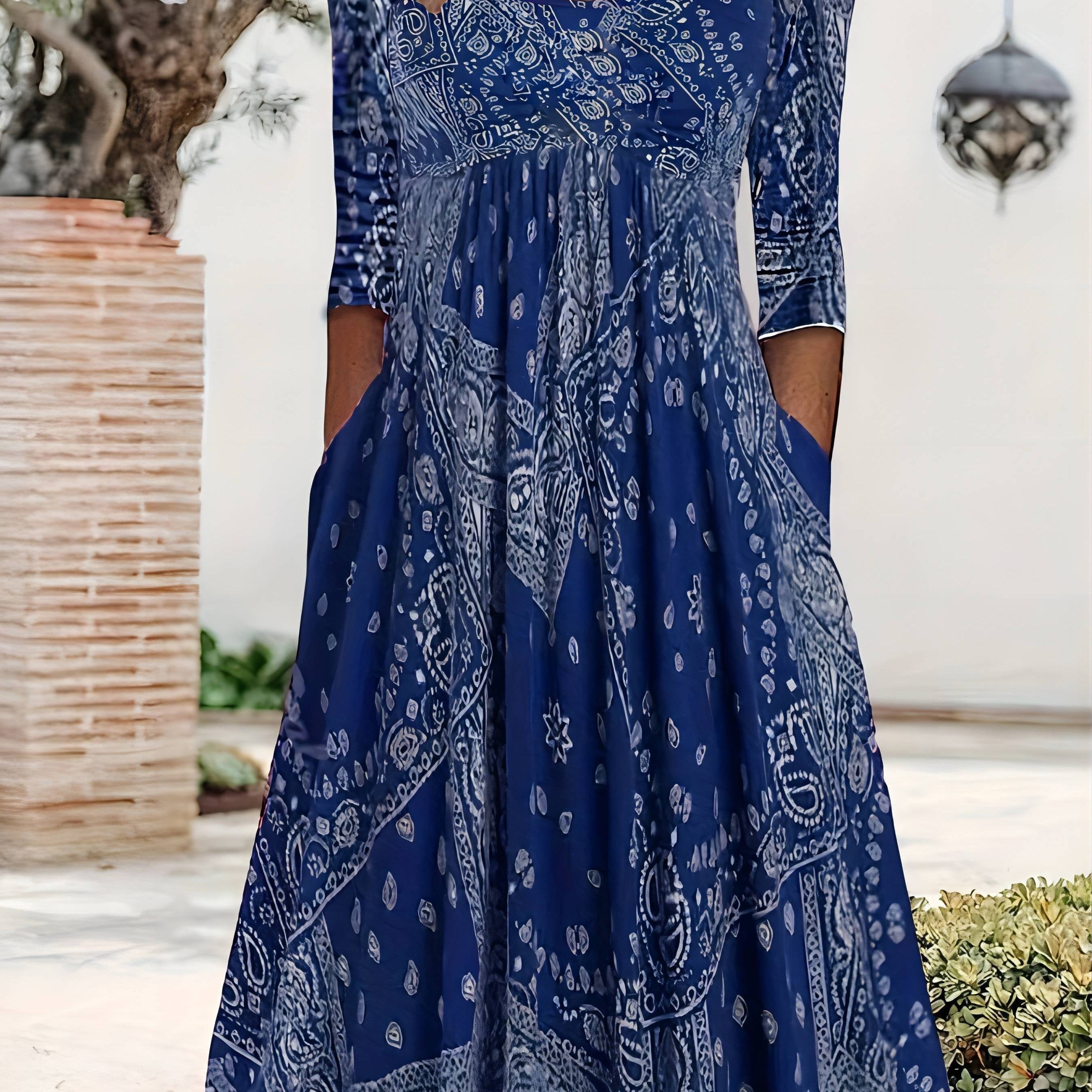 ELOWEN | FREIZEIT-MIDI-KLEID MIT LANGEN ÄRMELN